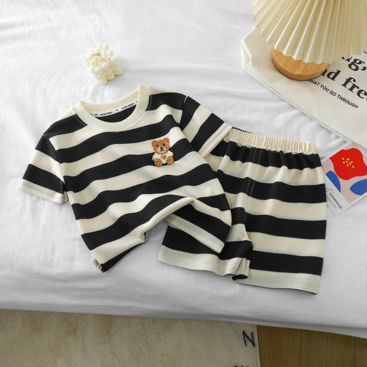Kids’ Striped Summer Clothing Set – Short Sleeve T-Shirt & Shorts 2-Piece Outfit for Boys and Girls