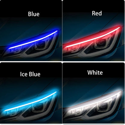 2pcs LED Car DRL Daytime Running Light Flexible Waterproof Strip 12V Auto Headlights White Turn Signal Yellow Brake Flow Lights