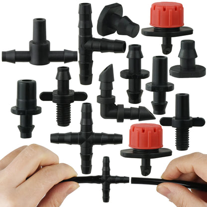 4/7mm Barbed Drip Irrigation Connectors – 1/4" Tubing Hose Fittings for Garden, Lawn & Flower Pots (1-50pcs)