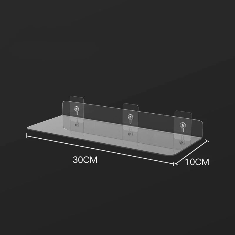 Clear Acrylic Floating Shelf Wall Mounted Organizer – Thick Transparent Display Ledge for Bathroom, Kitchen, Bedroom (20-50cm)