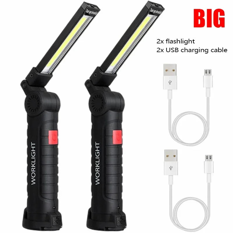 High Power LED Flashlight USB Rechargeable Camping Work Light Portable Outdoor Torch with Magnetic Base for Emergency Lighting