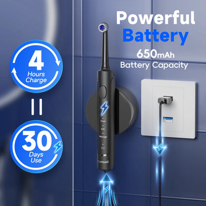 Rechargeable Electric Toothbrush – T37 Sonic Toothbrush for Adults with 4 Brush Heads & 3 Cleaning Modes