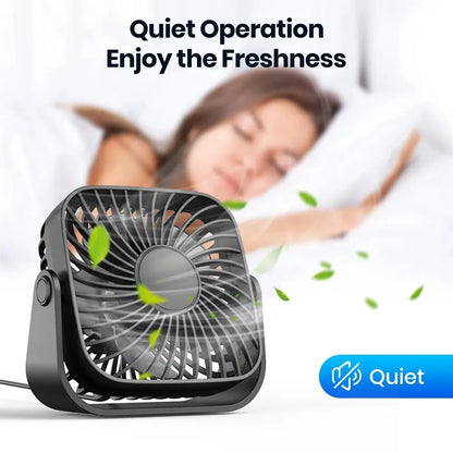 TOPK 4-Inch Mini USB Desk Fan – Quiet 3-Speed Portable Personal Fan for Camping & Home