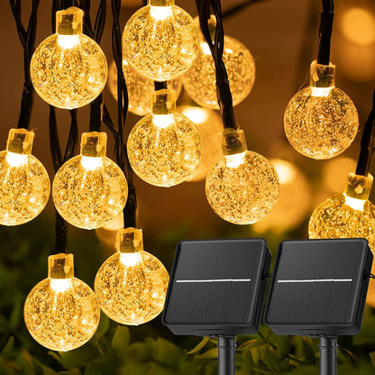 LED Solar String Lights – Waterproof Crystal Globe Lights with 8 Modes for Outdoor Garden, Patio, Tree & Party Decoration