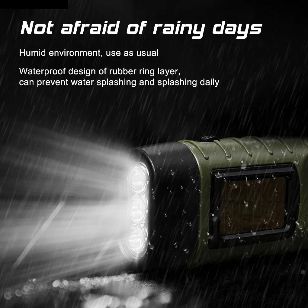 Portable LED Flashlight Tent Light – Hand Crank Dynamo & Solar Powered Torch for Camping, Hiking, and Emergency Use