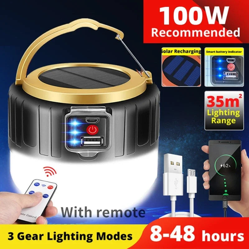 Outdoor Solar LED Camping Lights USB Rechargeable Tent Portable Lanterns Emergency Lights For Fishing Barbecue Camping Lighting