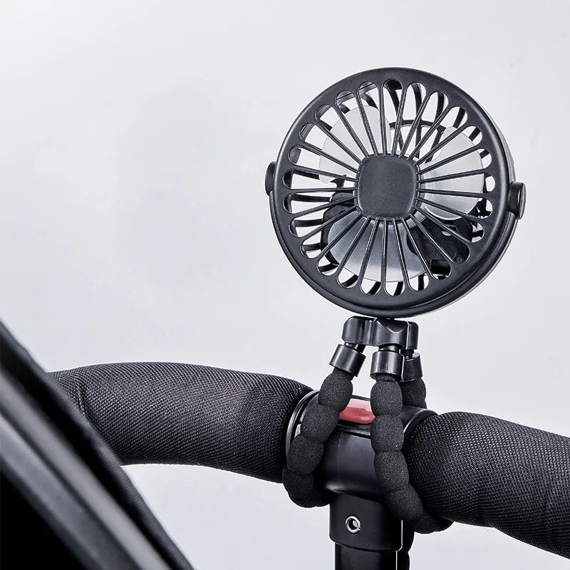 Mini Portable Baby Stroller Fan – USB Rechargeable 3-Speed Flexible Octopus Clip-On Fan