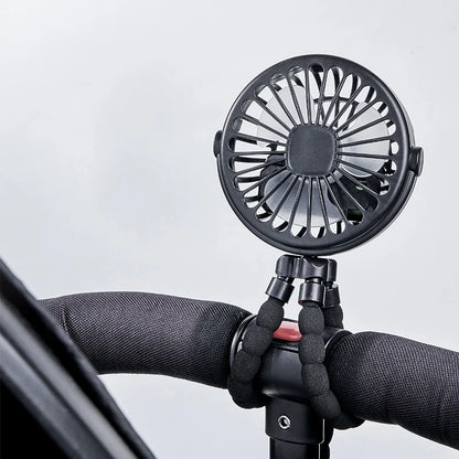 Mini Portable Baby Stroller Fan – USB Rechargeable 3-Speed Flexible Octopus Clip-On Fan
