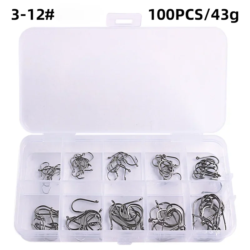 High-Carbon Steel Fishing Hooks Set – 50 to 1600pcs Barbed Circle Hooks in Tackle Box (Sizes 3#–12#)