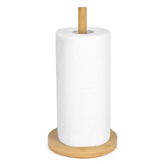 Bamboo Paper Towel Holder – Vertical Wooden Roll Rack for Kitchen & Bathroom