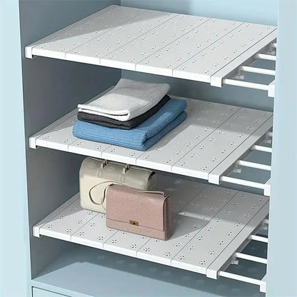 White Expandable Divider Punch-Free Retractable Multi-Layer Shelf – Wardrobe, Kitchen & Bathroom Storage Organizer