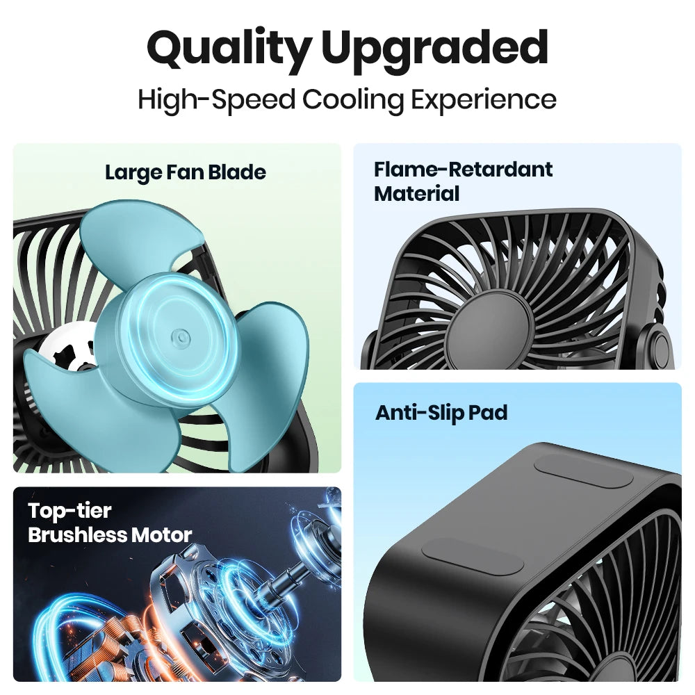 TOPK 4-Inch Mini USB Desk Fan – Quiet 3-Speed Portable Personal Fan for Camping & Home