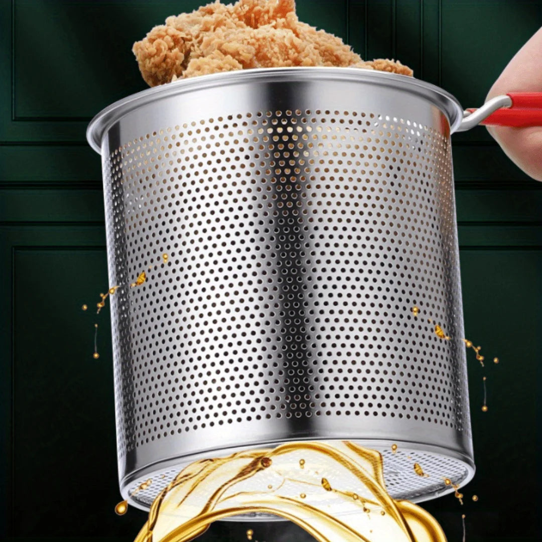 4PCS Stainless Steel Tempura Fryer Pot Set – Japanese Deep Fry Pan with Mesh Strainer, Lid & Food Clip