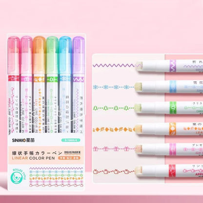 6Pcs/Set Flower Shape Outline Pens Highlighter Marker Curve Roller Tip Pen Cute Stationery Kawaii Graffiti School Acsesories