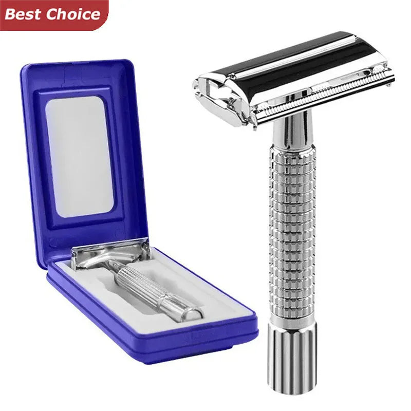Double Edge Safety Razor Set – Classic Beard Shaver for Men with Long Handle for Close Shaves