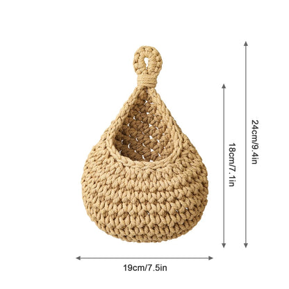 Handwoven Hanging Wall Vegetable Fruit Basket Organizer Container for Kitchen Garden Mount Wall Plant Flower Onion Storage Decor