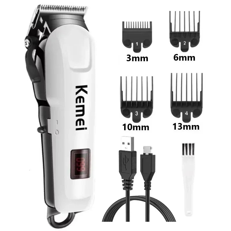Kemei KM-809A Hair Clipper – Professional Wireless Trimmer with Stainless Blades & LED Display