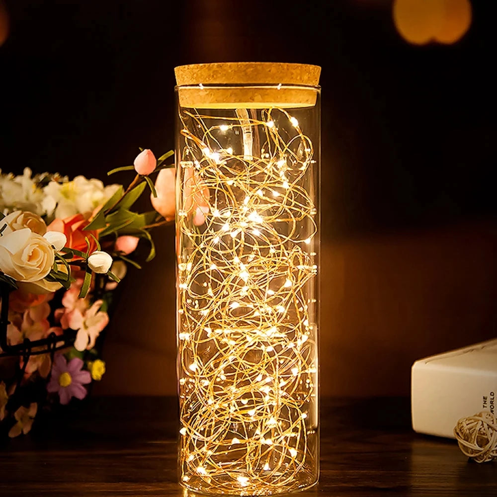 Copper Wire LED Tinsel Garland Battery Powered Fairy String Lights – 2M to 10M Waterproof Holiday Christmas Wedding Party Decor