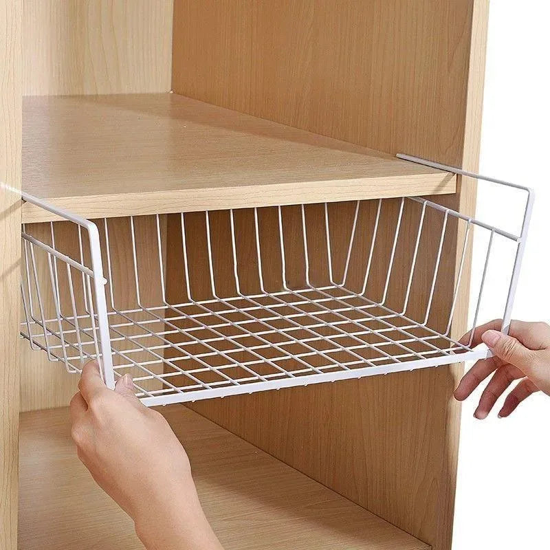 Multi-Functional Perforated Hanging Storage Basket – Iron Wire Rack for Kitchen & Bathroom Organization