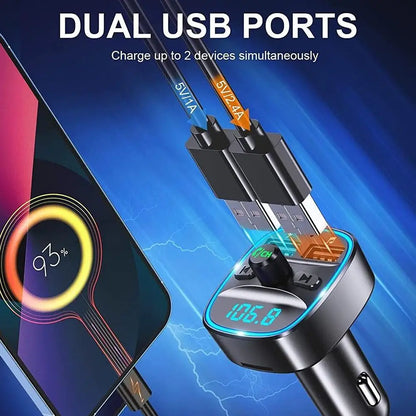 Car Adapter Bluetooth 5.0 Dual USB Port Charging Hands-free Calling Blue LED Light Fast Charging FM Transmitter Car Accessories