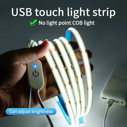 LED COB Light Strip Touch Dimmer – Flexible 5V USB Diode Tape for Indoor Room, TV, Mirror & Wall Backlight