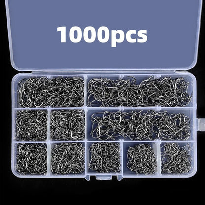 1000Pcs High Carbon Steel Barbed Fishing Hooks – Sharp & Durable Hook Set for Rock Fishing & Tackle Gear