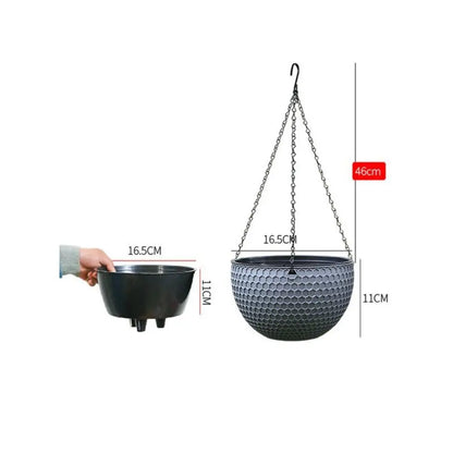 New Plastic Imitation Weaving Flower Pot Self Absorbent Outdoor Hydroponic Flowerpot Garden Decoration Hanging Flower Basket