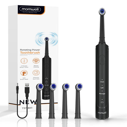 Rechargeable Electric Toothbrush – T37 Sonic Toothbrush for Adults with 4 Brush Heads & 3 Cleaning Modes