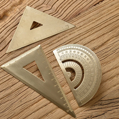 Retro Brass Straight Rulers – Metal Triangle Ruler & Protractor for School & Office Use
