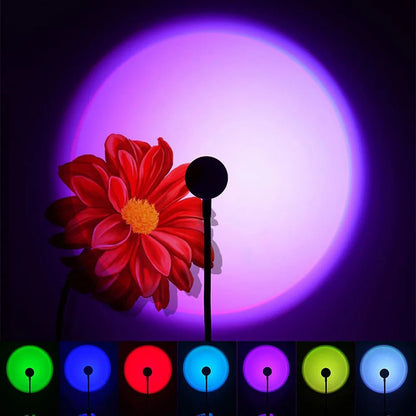 USB Sunset Lamp LED Rainbow Neon Night Light – Adjustable 13-Mode USB Projector for Bedroom & Photography Decor