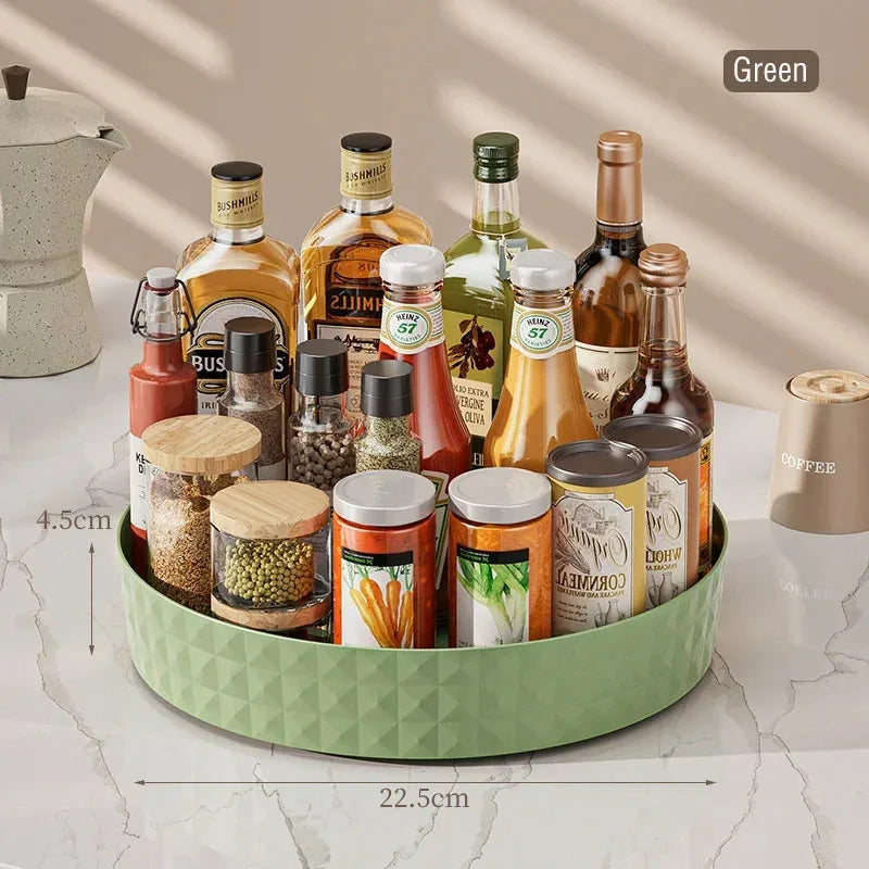 360° Rotating Seasoning Storage Rack – Non-Slip Kitchen Spice Organizer & Cosmetic Tray
