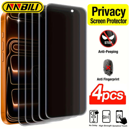 NNBILI 4Pcs Complete Coverage Tempered Glass Screen Protectors Designed For Various For iPhone 17 16 15 14 13 12 11Pro MAX Phone