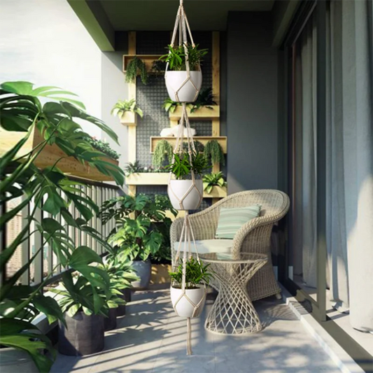 Gardening Plant Hanging Baskets Flower Pot Handmade Macrame Knotted Rope Flower Pot Bohemian Style for Home Balcony Decoration