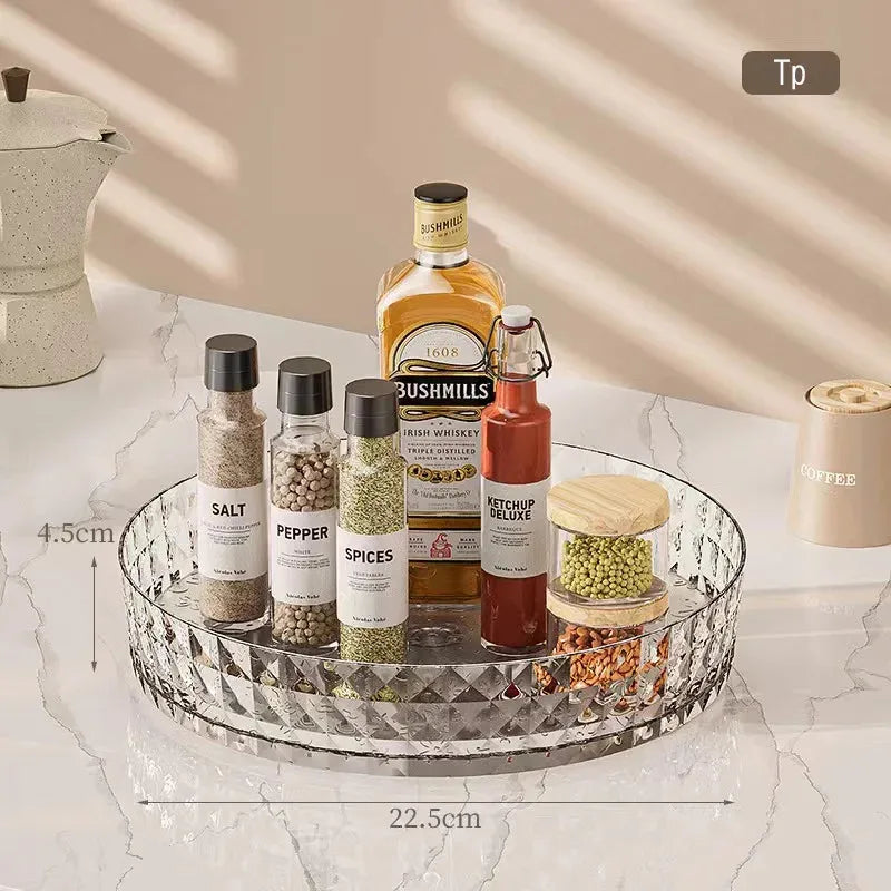 360° Rotating Seasoning Storage Rack – Non-Slip Kitchen Spice Organizer & Cosmetic Tray