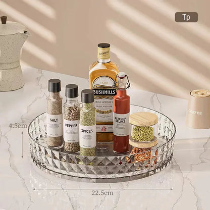 360° Rotating Seasoning Storage Rack – Non-Slip Kitchen Spice Organizer & Cosmetic Tray