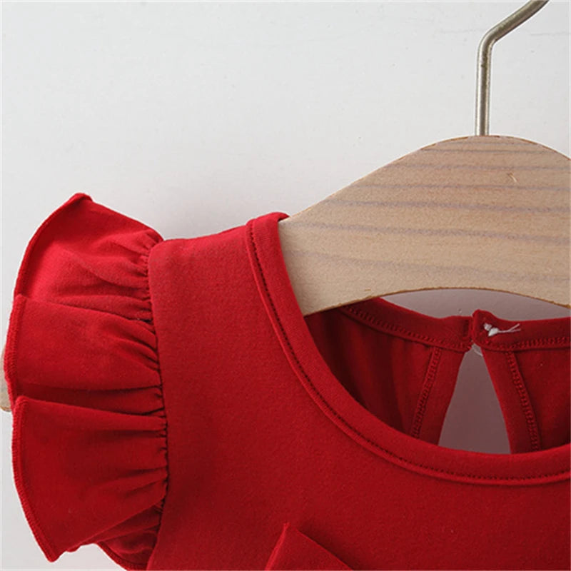 Baby Girl Red Dress with Heart Embroidery – Sweet Mesh Bow Tutu Dress for Birthday Party & Summer Wear