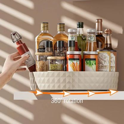 360° Rotating Seasoning Storage Rack – Non-Slip Kitchen Spice Organizer & Cosmetic Tray