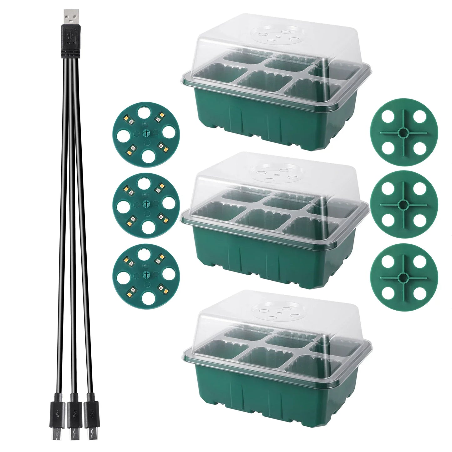 Seed Starter Tray Box with LED Grow Light – Adjustable Ventilation Nursery Pot for Seedling Germination & Indoor Gardening