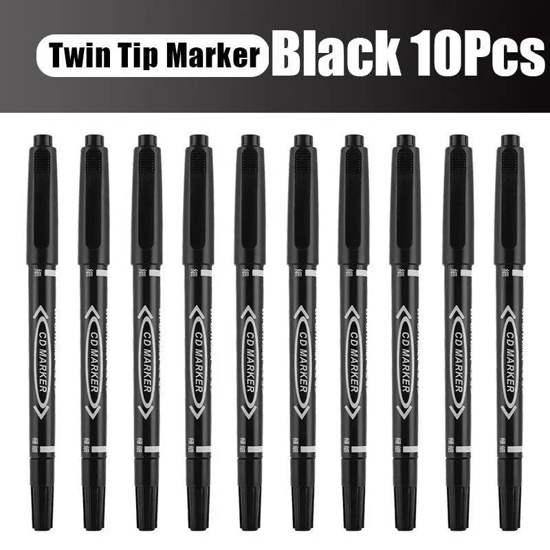 Permanent Marker Pens (5/10PCS) – Twin Tip Oil-Based Ink for School & Office