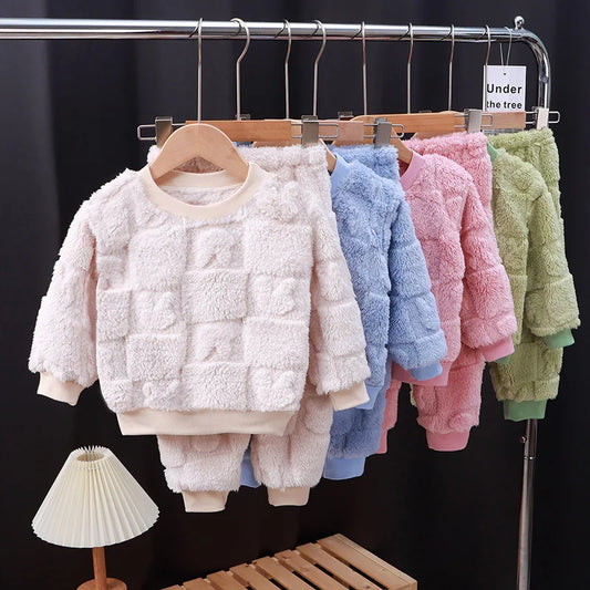 Velvet Flange Pajama Set – Thick Autumn/Winter Homewear for Boys & Girls (Korean Style)