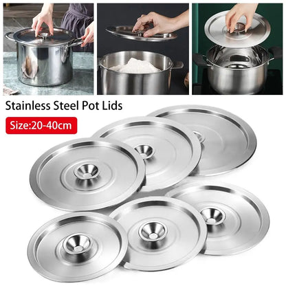 Universal 20-40cm Stainless Steel Pot Lids Universal Cookware Lid Reusable Frying PanMetal Lid Bowl Cover Restaurant Kitchenware