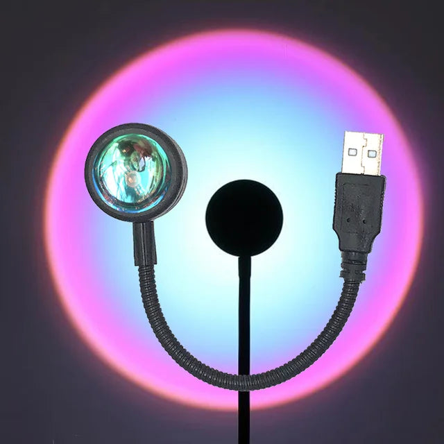 USB Sunset Lamp LED Rainbow Neon Night Light – Adjustable 13-Mode USB Projector for Bedroom & Photography Decor