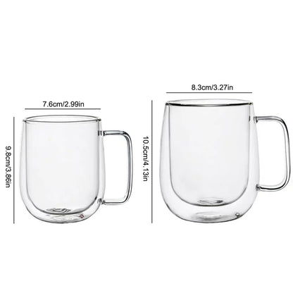 150-350ml Heat Resistant Double Wall Borosilicate Glass Coffee Mug with Handle – Insulated Clear Glass Cup for Milk, Water & Hot Drinks, Perfect Gift