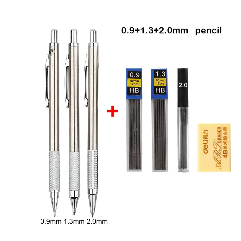 Mechanical Pencil Set 0.3–2.0mm – Full Metal Drawing & Writing Pencils with Leads for School & Office