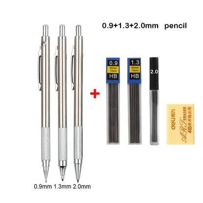 Mechanical Pencil Set 0.3–2.0mm – Full Metal Drawing & Writing Pencils with Leads for School & Office