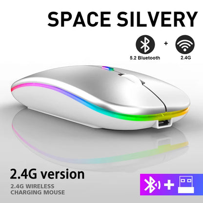 Wireless Mouse Rechargeable Silent LED Backlit Mice PC Laptop Computer Mous 2.4Ghz Receiver Bluetooth Dual Mode Optical Mice