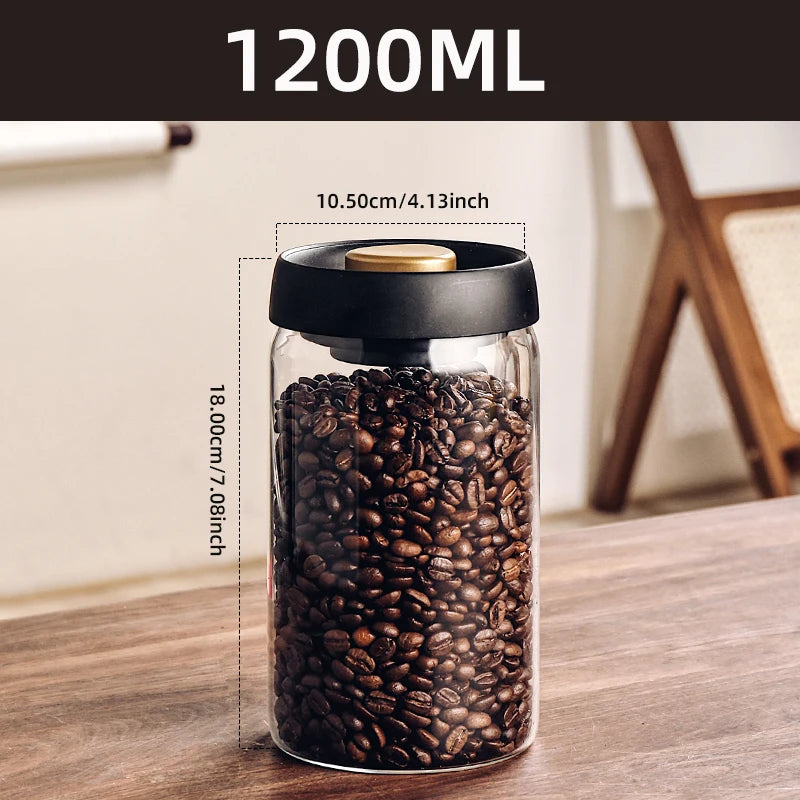 Vacuum Sealed Glass Jar – Coffee Bean & Food Storage Bottle with Silicone Seal for Freshness