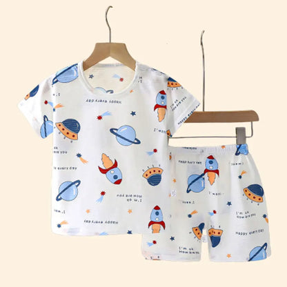 Children's Summer Cotton Sleepwear Set – Breathable Short Sleeve T-shirt & Shorts for Boys and Girls