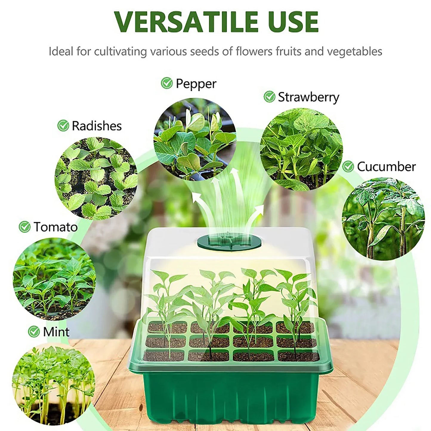 Seed Starter Tray Box with LED Grow Light – Adjustable Ventilation Nursery Pot for Seedling Germination & Indoor Gardening