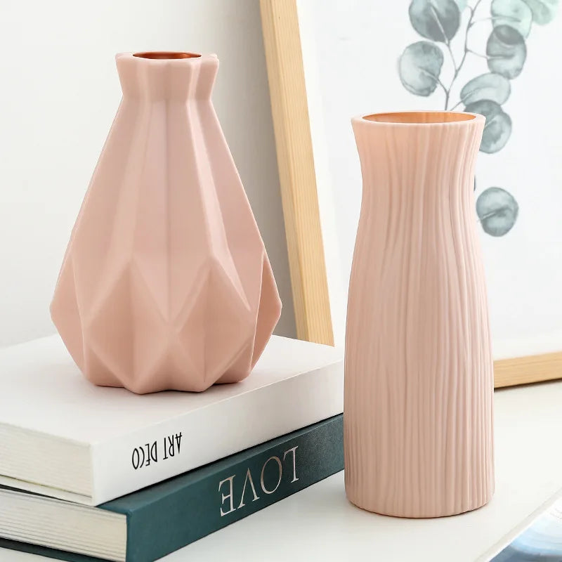 White Imitation Ceramic Plastic Vase – Nordic Decorative Flower Pot for Home, Wedding, or Table Centerpiece